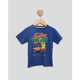 Camiseta Bebê Manga Curta Estampa Surfing Azul