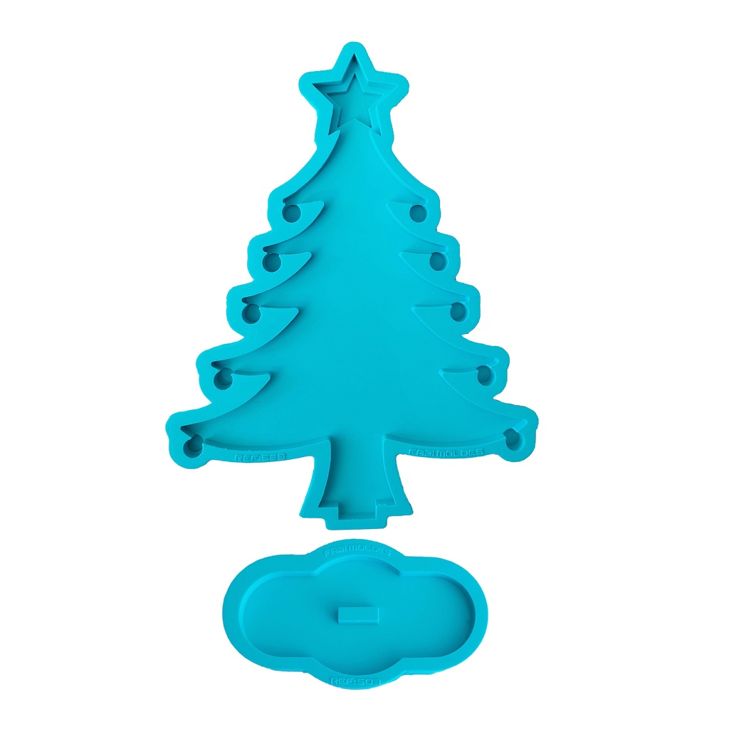 Molde Silicone Resina Arvore de Natal Lisa Bolinhas Estrela personalizar R-529