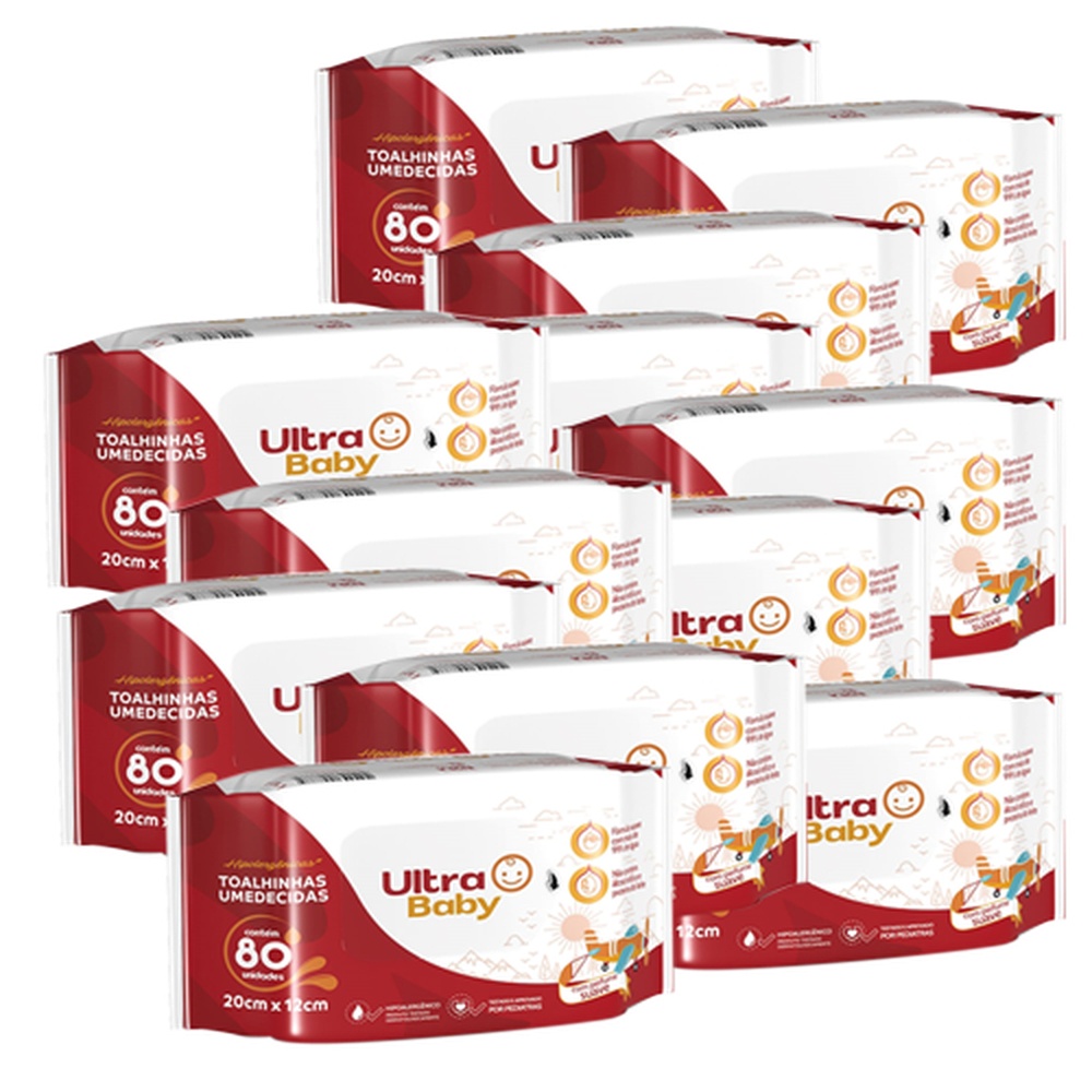 Kit 12 unidades Toalha Umedecidas Ultra Baby com 80 unidades