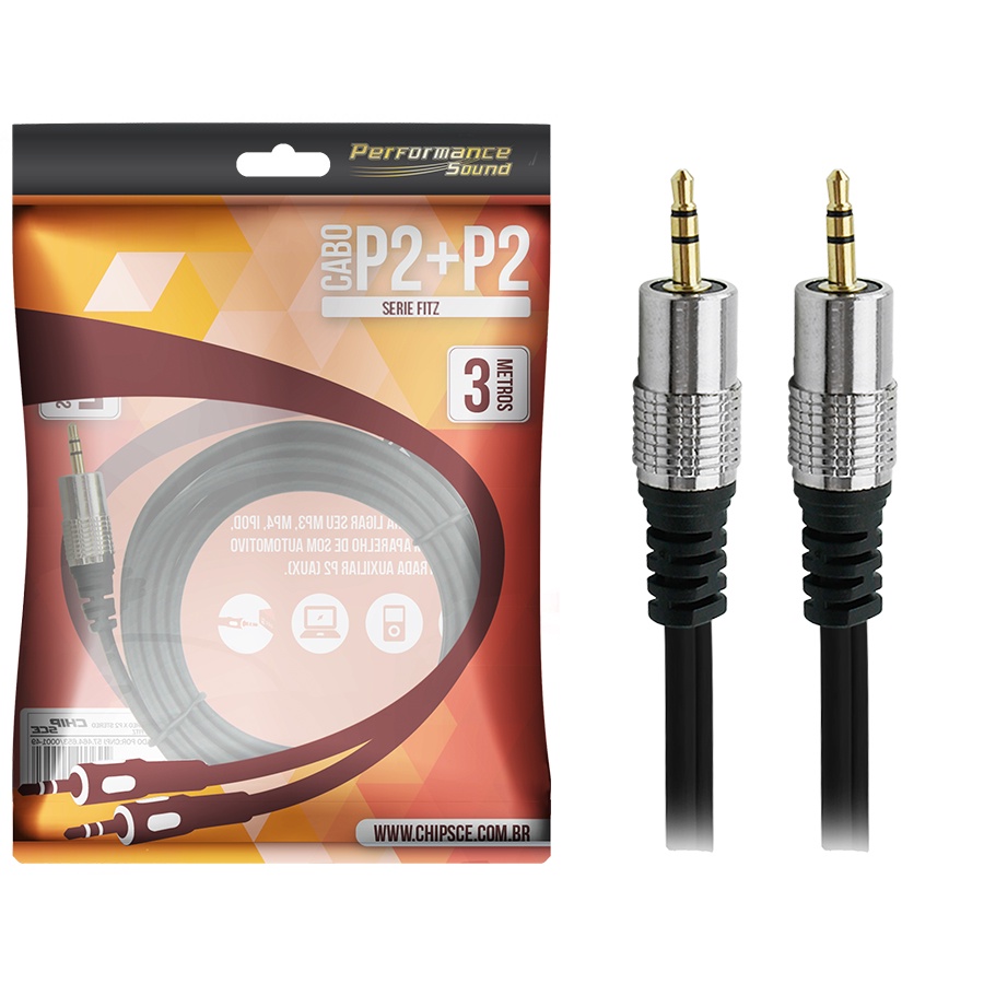 Cabo Áudio P2 X P2 3m Profissional Plug Metal Fitz 3 Metros
