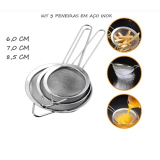 Kit c/ 3 Peneiras Coador em Aço Inox Cozinha 6, 7 e 8,5 cm - Wellmix