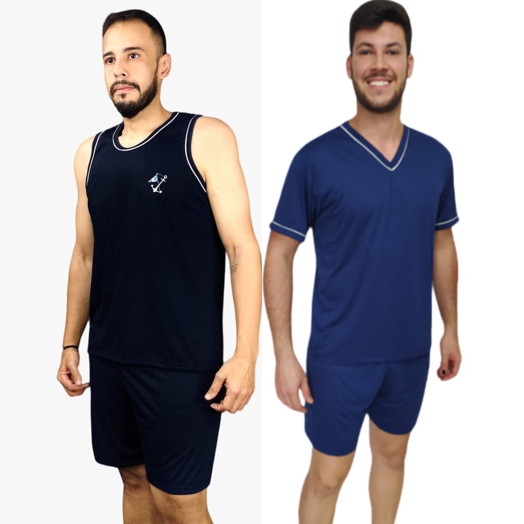 Kit 2 Pijamas Masculino Regata e Manga curta  Short de Verão