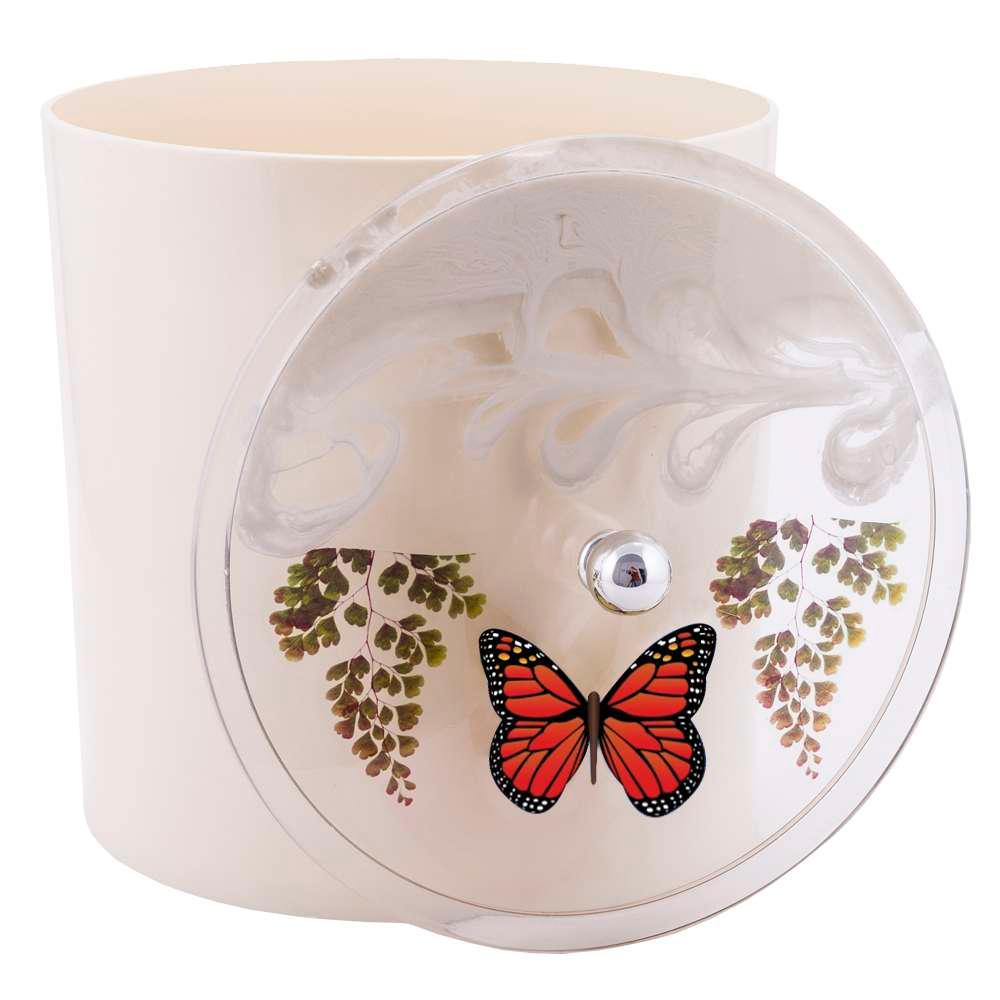 Lixeira Decorada Bege com Borboleta Vermelha