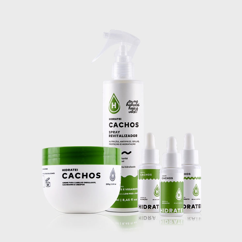Kit Cachos Spray Revitalizador + Máscara Creme + 3 Boosters: Nutrição Tratamento Definição