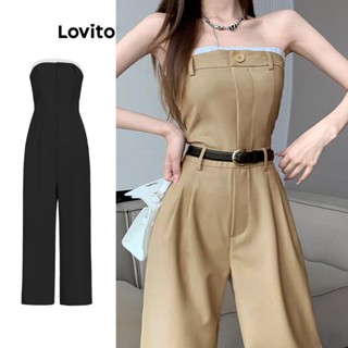 Lovito Casual Macacão Feminino Liso Colorblock com Costura no Tecido L68ED304 (Colete/Calça)