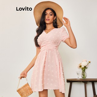 Lovito Casual Vestido Feminino Floral de Jacquard LBA05132 (Rosa)
