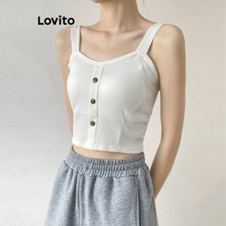 Lovito Regata Casual Feminina Com Botão Frontal Simples LNL35085 (Branco Preto)