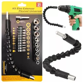 Kit Eixo Extensor Flexível Parafusadeira Prolongador 21 Peças Profissional