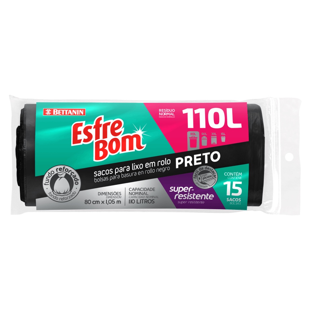 EsfreBom Sacos para Lixo Preto Rolo 110L