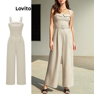 Lovito Casual Liso Macacão Feminino com Cinto L65ED195 (Damasco)
