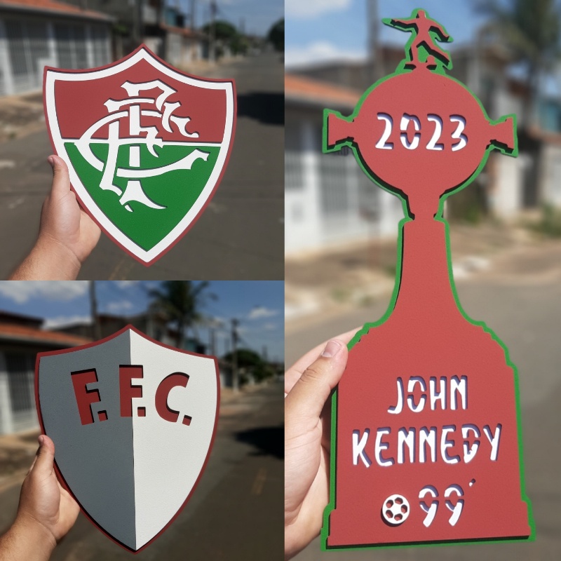 Par de escudos Fluminense com Taça da libertadores