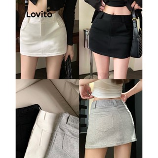 Lovito Saia com Bolsos e Linhas Estruturadas para Mulheres LNE19068 (Preto)