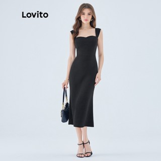 Lovito Vestido Maxi Elegante com Assimetria e Sem Mangas para Mulheres L49ED118 (Preto)