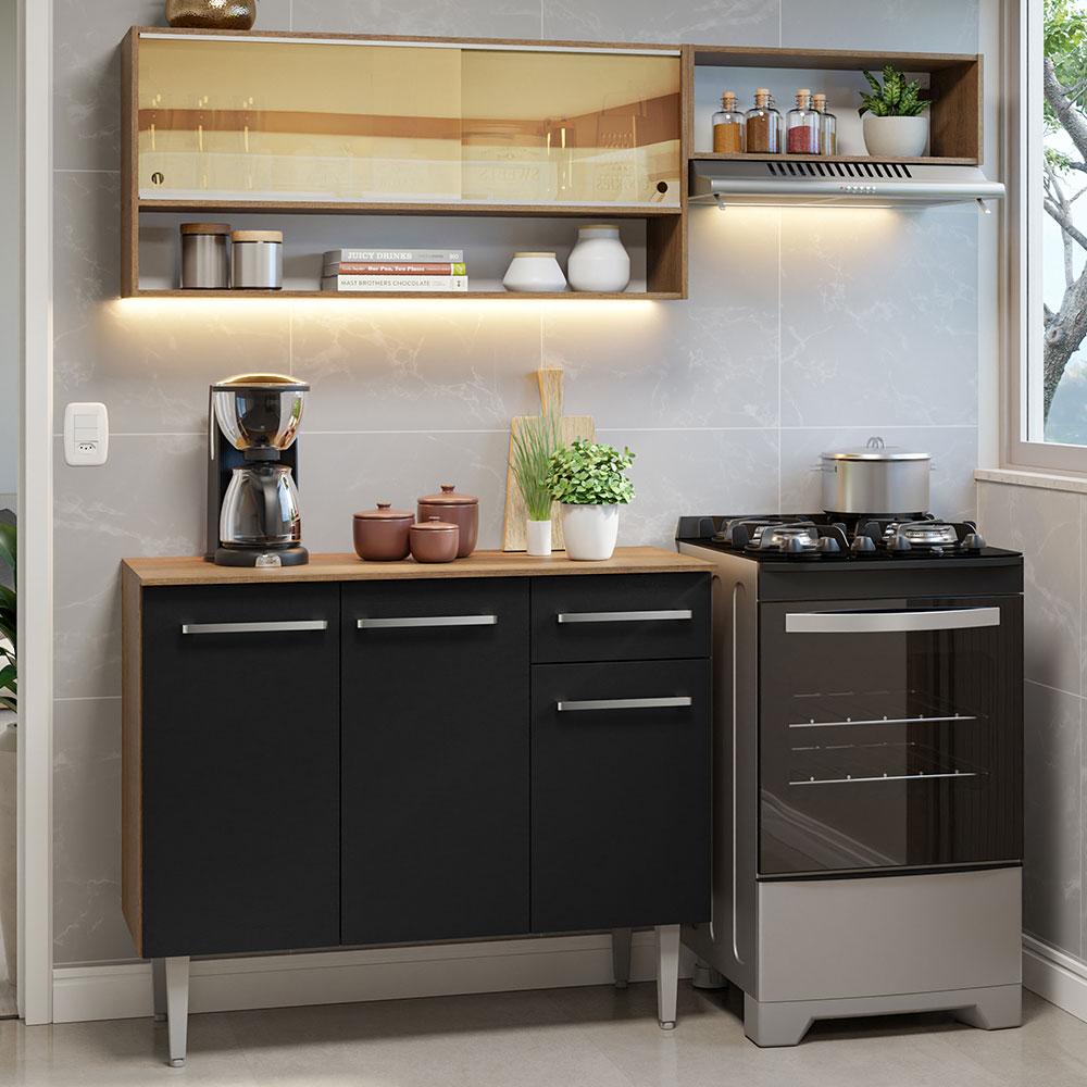 Armário de Cozinha Compacta 165cm Rustic/Preto Emilly Madesa 02 - Home & Living