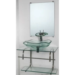 GABINETE DE VIDRO PARA BANHEIRO INOX 70CM CUBA ABAULADA INCOLOR