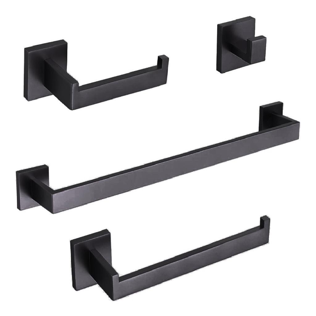 Kit Acessórios Banheiro Preto Inox 304 Escovado Luxo 4 Peças