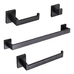 Kit Acessórios Banheiro Preto Inox 304 Escovado Luxo 4 Peças