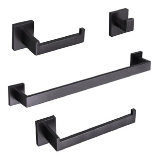 Kit Acessórios Banheiro Preto Inox 304 Escovado Luxo 4 Peças