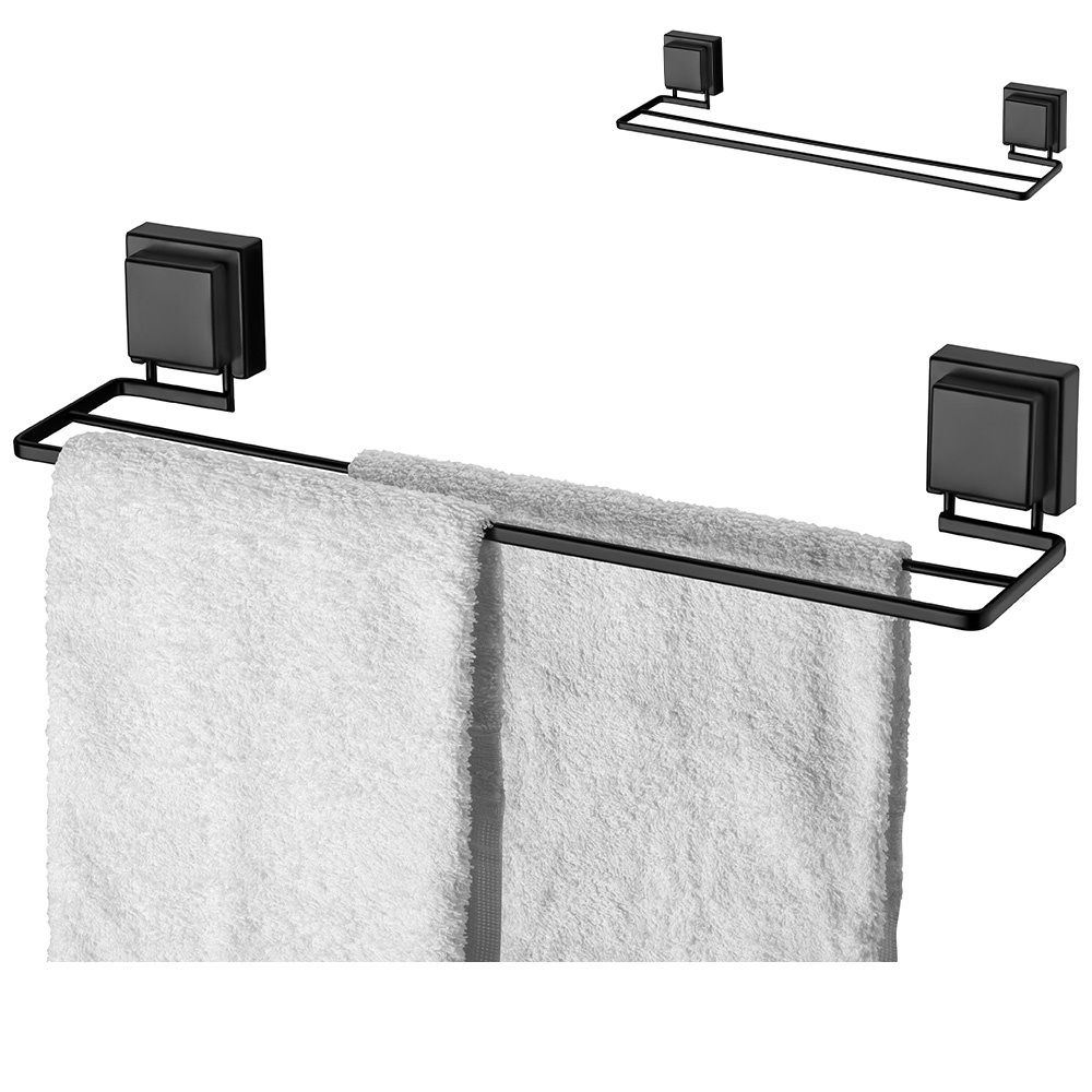 Toalheiro duplo suporte preto fosco para lavabo banheiro porta toalhas de banho mão rosto parede sem furo fixação com ventosa