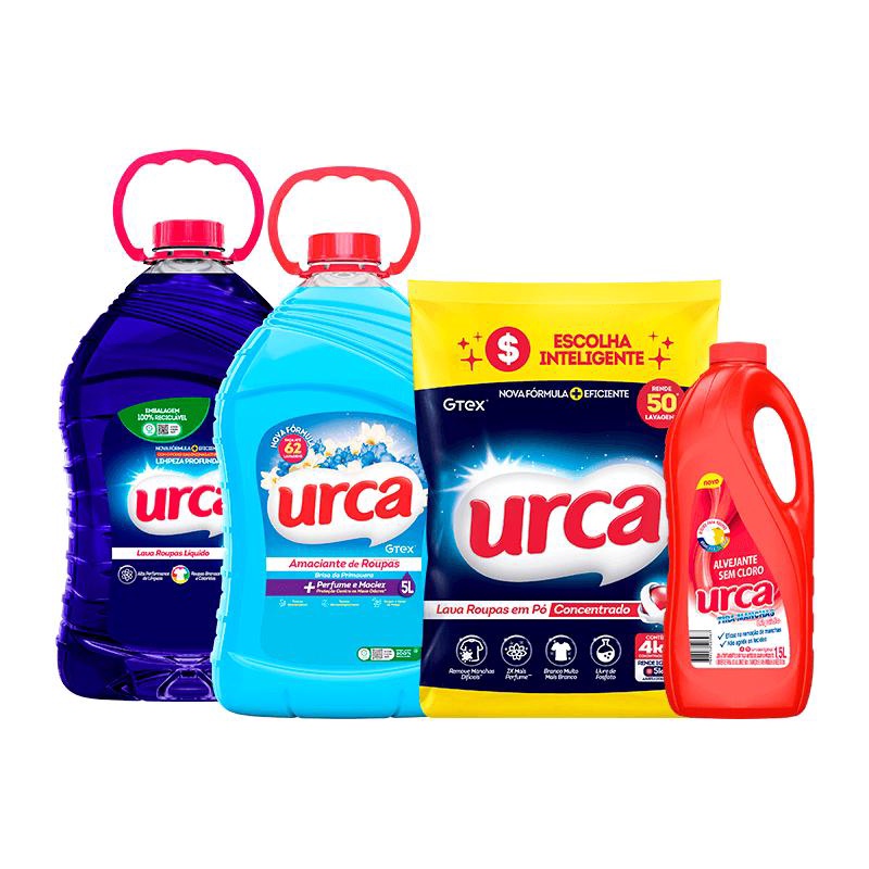 Lava Roupas Liquido Urca Azul 5L+Lava Roupas Pó Urca Concentrado Sache 4Kg+Tira Manchas Urca Maxx 1,5L+Amaciante Urca Brisa Azul 5L - Home & Living
