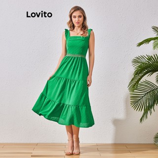 Lovito Casual Vestido Feminino Simples de Malha Contrastante LBL07004