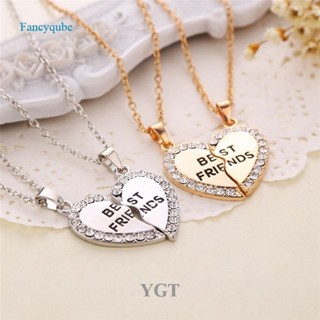 YGT Unisex 2Pcs Colar BFF Mulher Pingente Coração De Cristal Melhor Amigo Carta Moda Casal