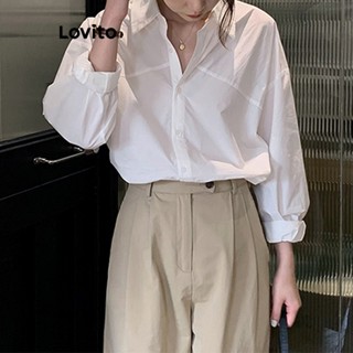 Lovito Casual Blusa Básica Simples para Mulheres LNE21131 (Branco)