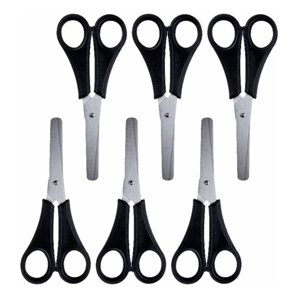 Kit 6 Tesouras Escolar Ponta Arredondada 13cm Preto Leo&leo em Oferta na Shopee