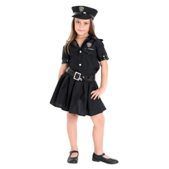 Fantasia Policial Feminino Infantil Vestido C/ Saia Quepe
