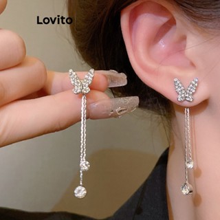 Lovito Vintage Simples Borboleta Franja Strass S925 Senso De Luxo Brincos Requintados Para Mulheres LFA13671
