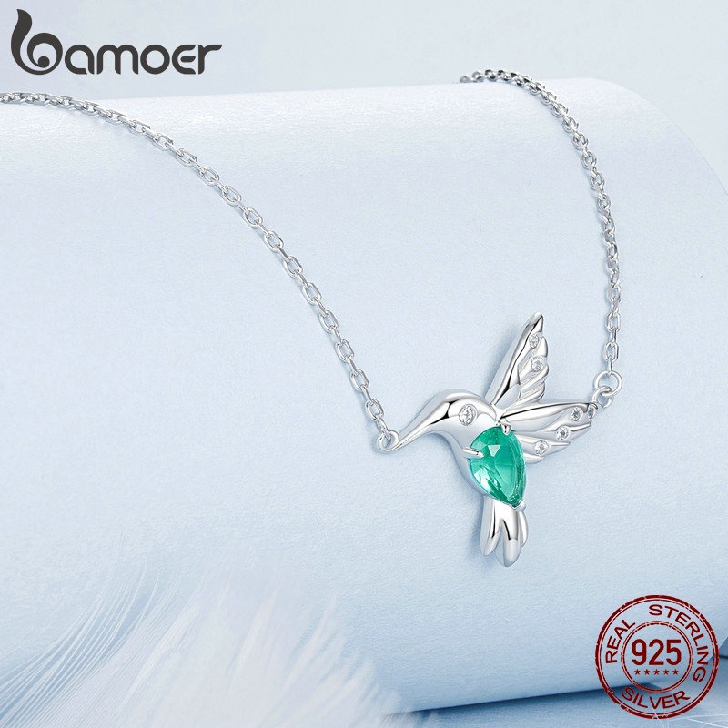 Colar De Fita Bamoer 925 Sterling Beija-Flor Jóias Do Coração Para Mulheres
