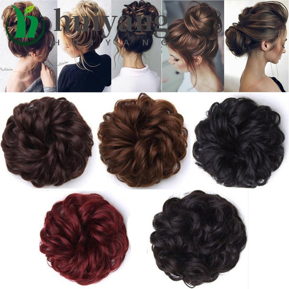 HUIYANG Cabelo Sujo Donut Bun Castanho Mulheres Peças De Faixa De Borracha Elástica Falsa Cacheado em Oferta na Shopee