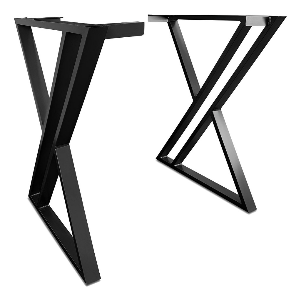 Pé de Mesa Estilo Industrial Moderna - 2 Peças Metalon Preto C/ Pés Niveladores Base Robusta