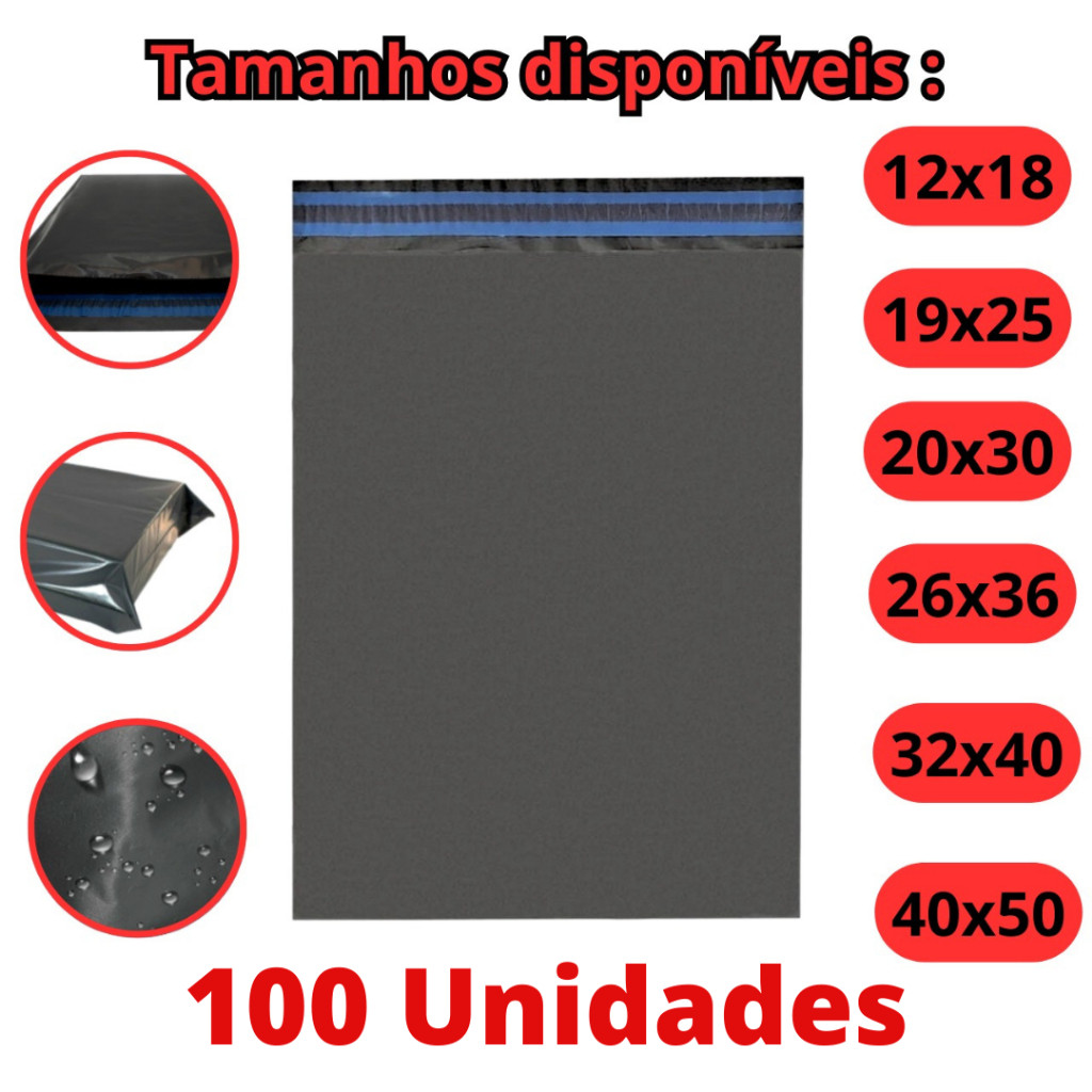 Kit 100 Unidades Envelope De Segurança Aba Adesiva Embalagem Correio Ecommerce Saco Adesivado