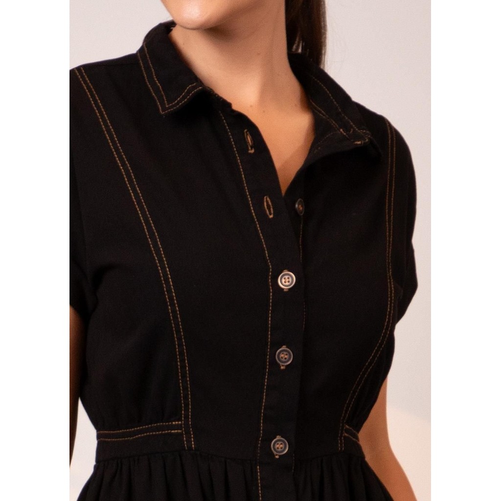 Detalhes do Vestido Em Jeans Preto Quintess