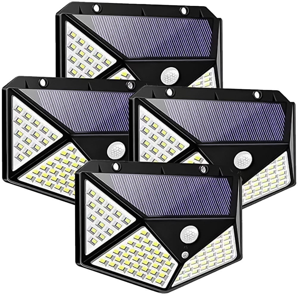 Kit 4 Luminárias Solar 100 Leds Com Sensor Movimento Prova D'Água Refletor Parede Luz Para Jardim em Oferta na Shopee