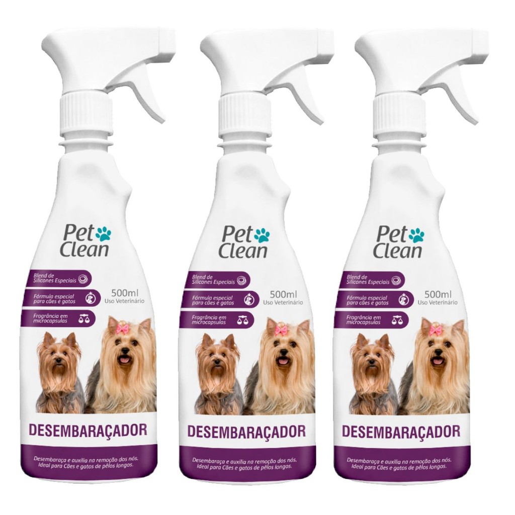 Kit 3 Desembaraçador de Pelo Pet Clean para Cães