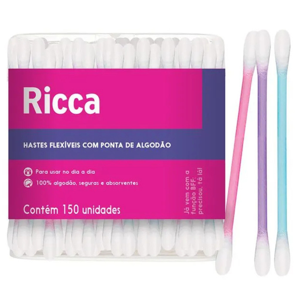 Cotonete Colorido com Ponta em Algodão 150 Unidades Ricca em Oferta na Shopee
