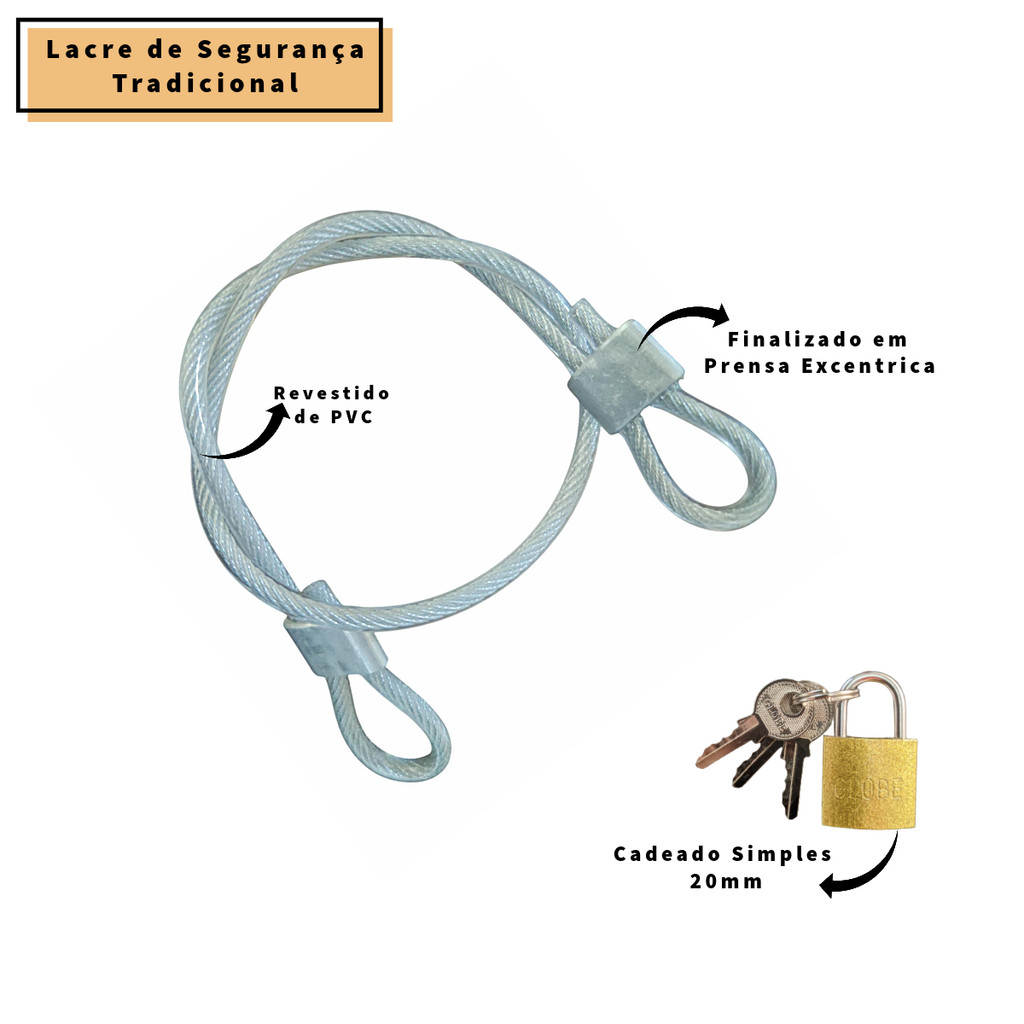 Kit Lacre de Aço + Cadeado Segurança Trava Malas Capacete Bike Bagagens - Aeroporto Rodoviaria Travel Trip