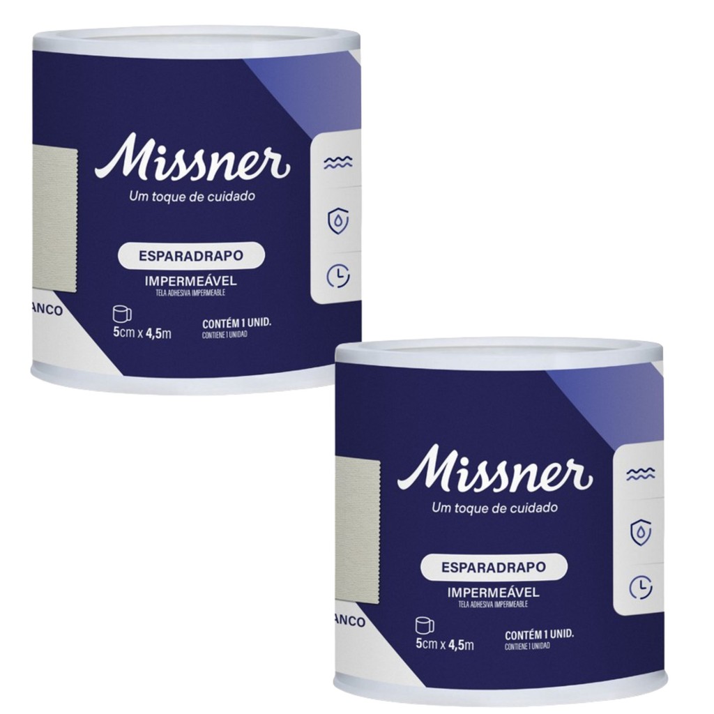 Kit 2 Esparadrapo Impermeável Branco 5cm X 4,5m - Missner