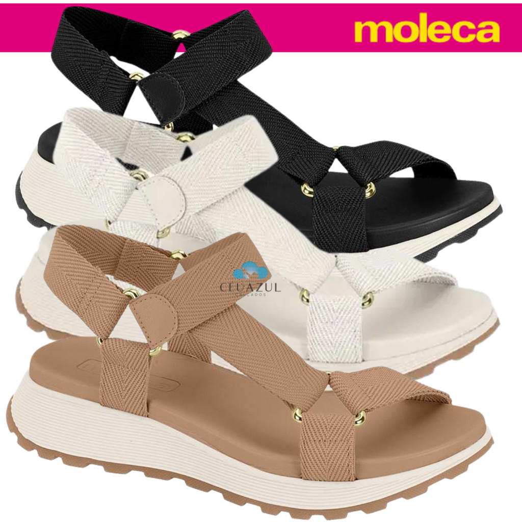 Sandalia Feminina Plataforma Moleca Tira Autocolante Conforto Macia Verão