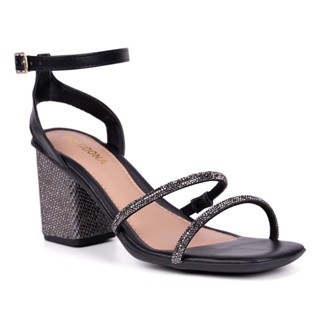 Sandália Feminina Domidona Salto Grosso Bloco Strass Tiras Brilhantes em Oferta na Shopee