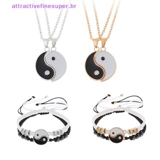 AFS 2Pcs Tai Chi Yin Yang Pulseiras De Casal Conjunto De Colares Pingentes De Corrente Trançado Ajustável Amante Gargantilha HOT