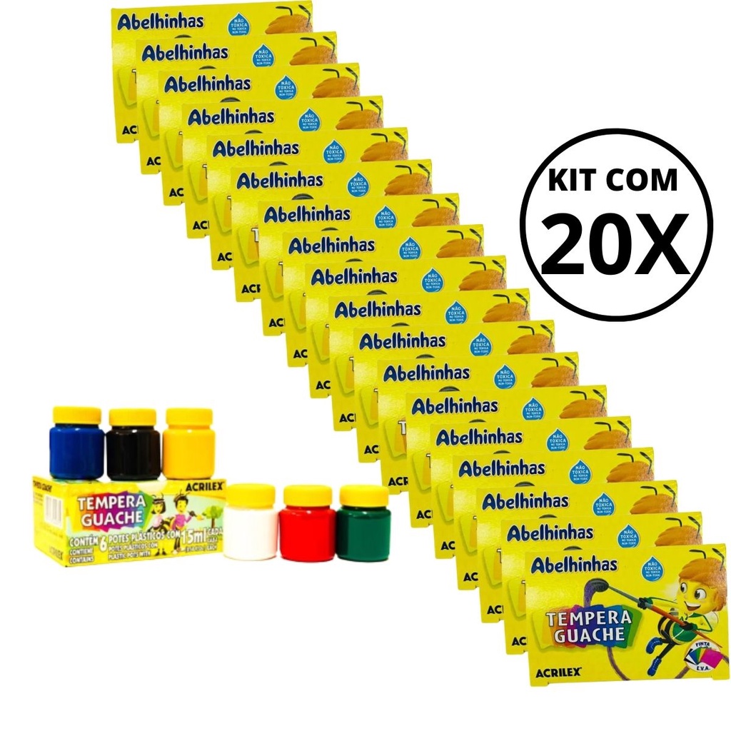 Kit 20 Tinta Guache Acrilex Com 06 Cores -15ml Cada pote em Oferta na Shopee