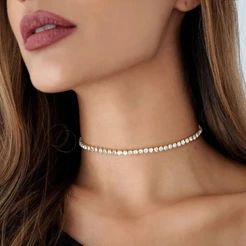 Gargantilha Choker Riviera Cristal Zircônia Folheado A Ouro 18k Durabilidade 3 meses