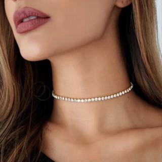 Gargantilha Choker Riviera Cristal Zircônia Banhado A Ouro 18k Antialérgico Validade 3 meses