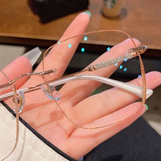 Óculos de leitura sem moldura Diamante Corte de Borda Óculos de Leitura Feminino Moda Feminina Grande Moldura Face Pequena Anti-Luz Azul Óculos de Leitura Fashionable Anti-Luz Azul Meninas High-End