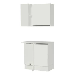 Kit Armário de Cozinha de Canto 100% MDF 2 Portas e Nicho Branco Smart Madesa