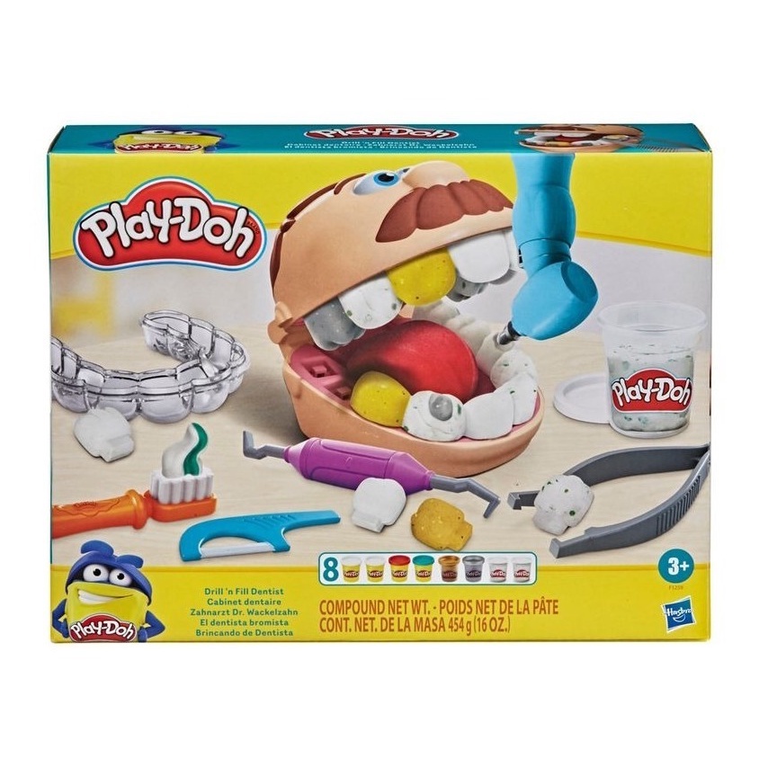 Cj Massinha 8 Potes Play-doh Brincando Dentista Hasbro F1259 Brinquedos Massinha de modelar Original da Hasbro
