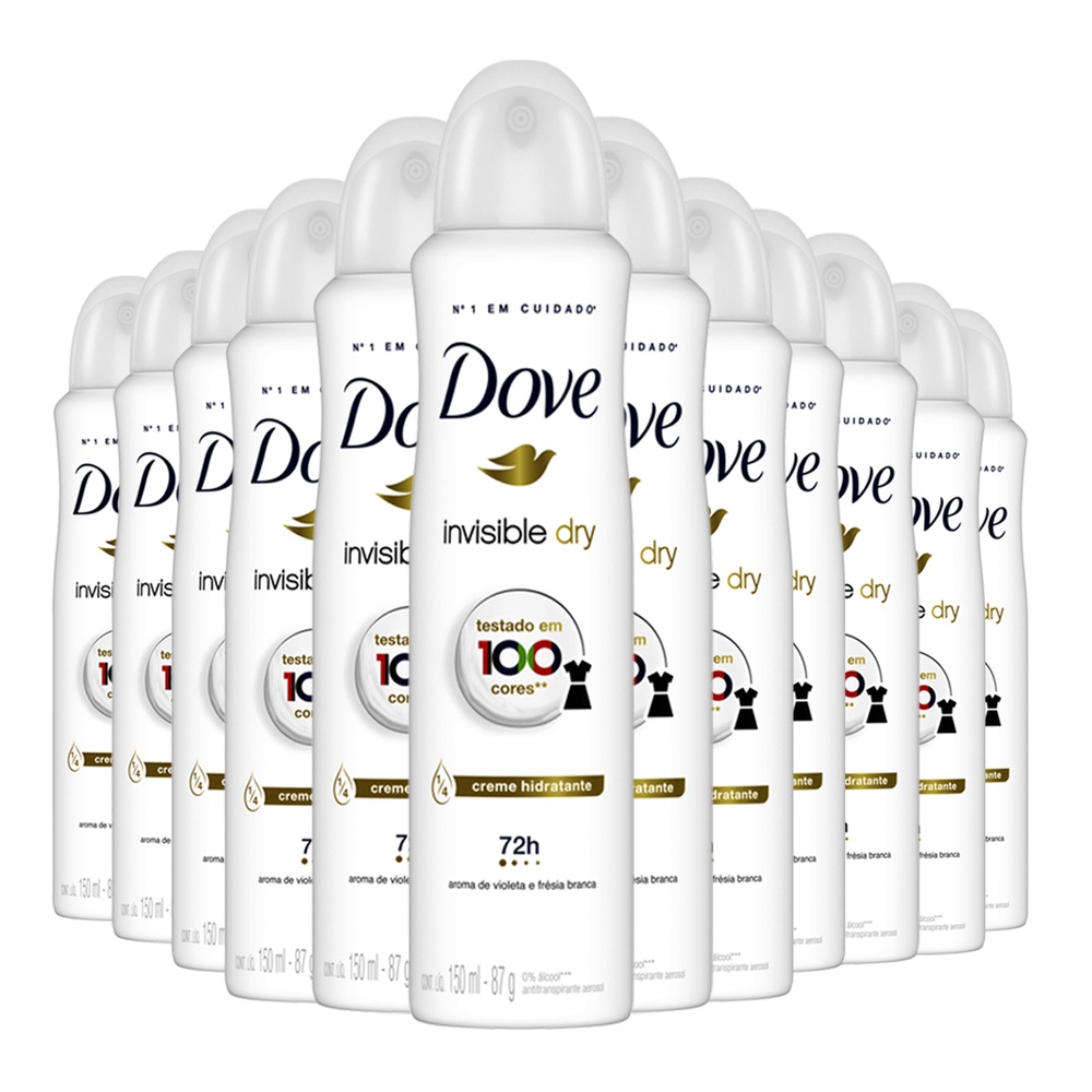 Kit 12 Unidades Desodorante Aerossol Dove Feminino Invisible Dry 150ml em Oferta na Shopee